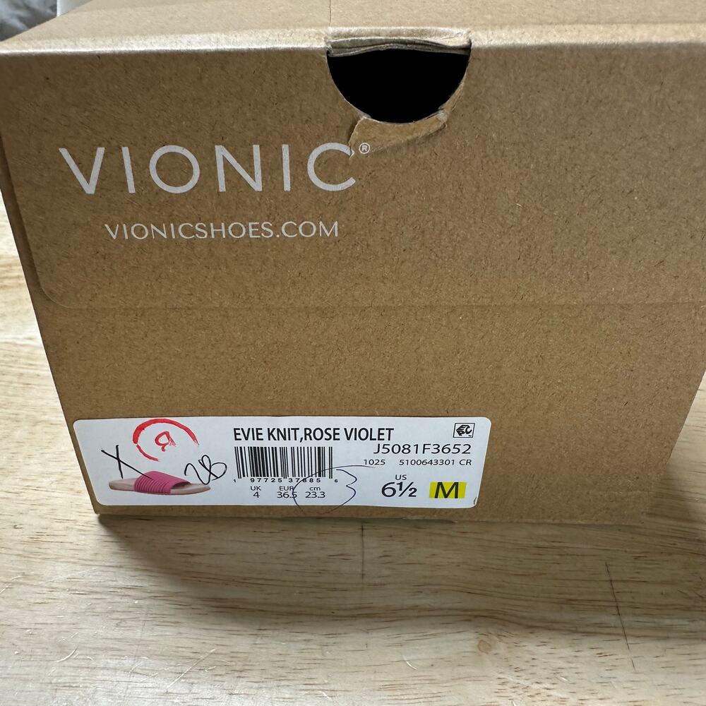 Vionic Evie Knit Slide Sandal Rose Violet Women's Size 6.5 New in Box Condition - Picture 7 of 7